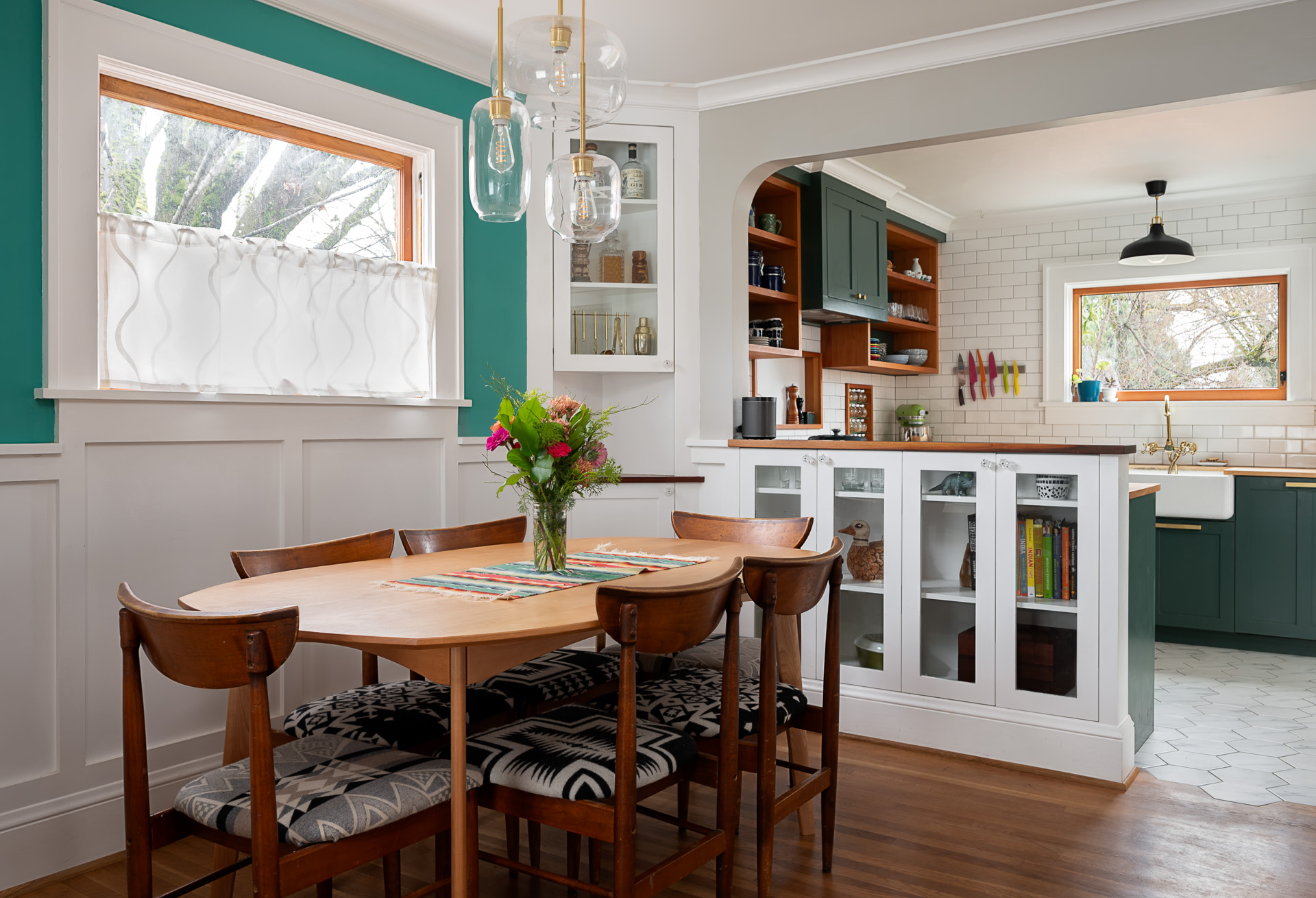 Open dining room and kitchen space.