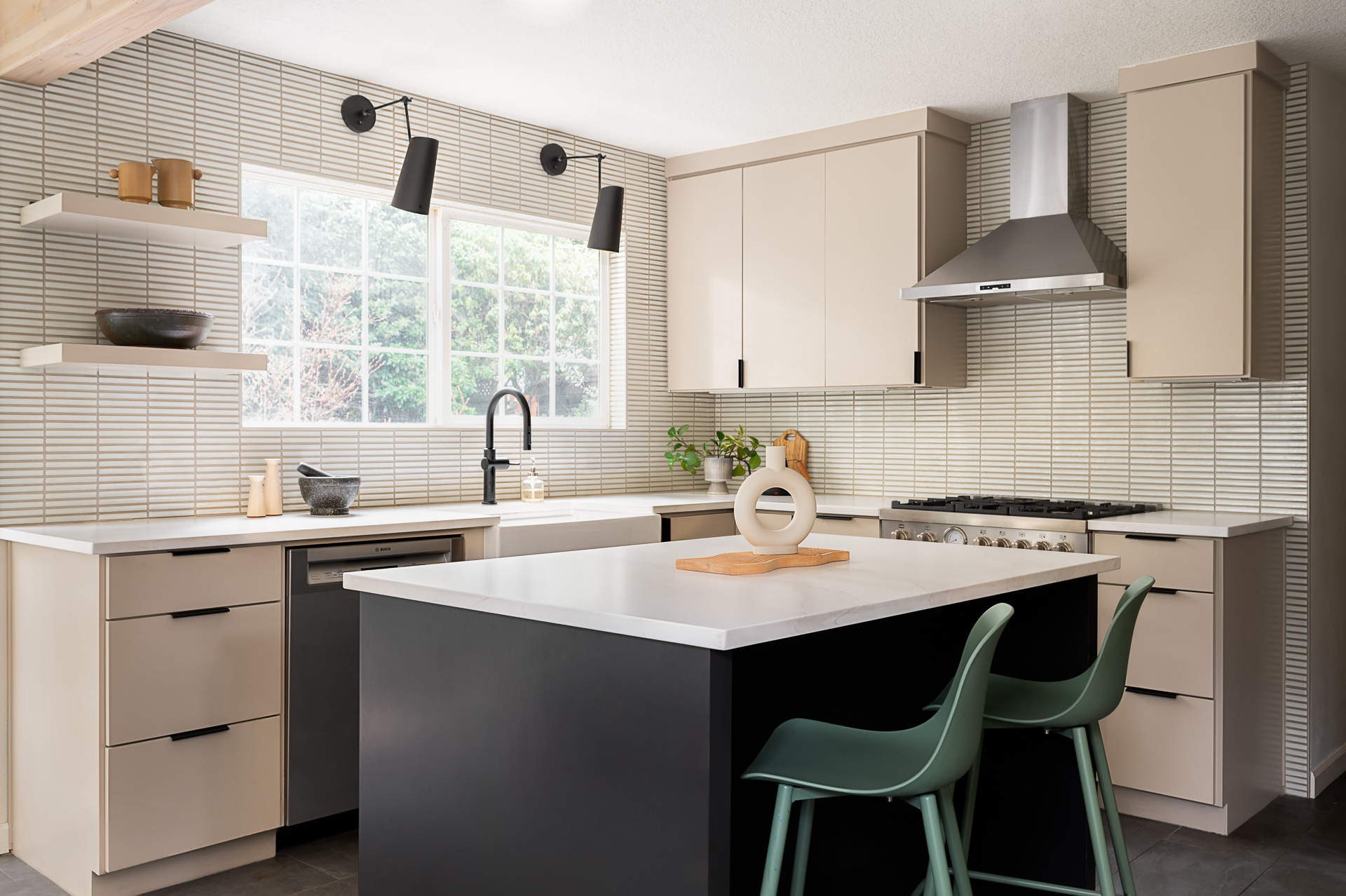 A modern tiled kitchen.